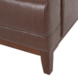 Raintree Mid Century Modern Faux Leather Tufted 3 Seater Sofa, Dark Brown and Espresso Noble House