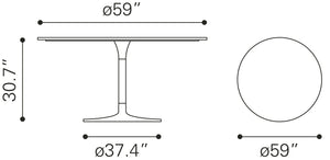 Zuo Modern Gotham Marble, MDF, Iron, Aluminum Modern Commercial Grade Dining Table White, Silver Marble, MDF, Iron, Aluminum
