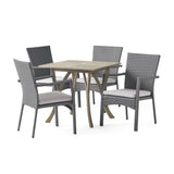 Christopher Knight Home® Ferris Outdoor 5 Piece Wood and Wicker Square Dining Set, Gray and Gray