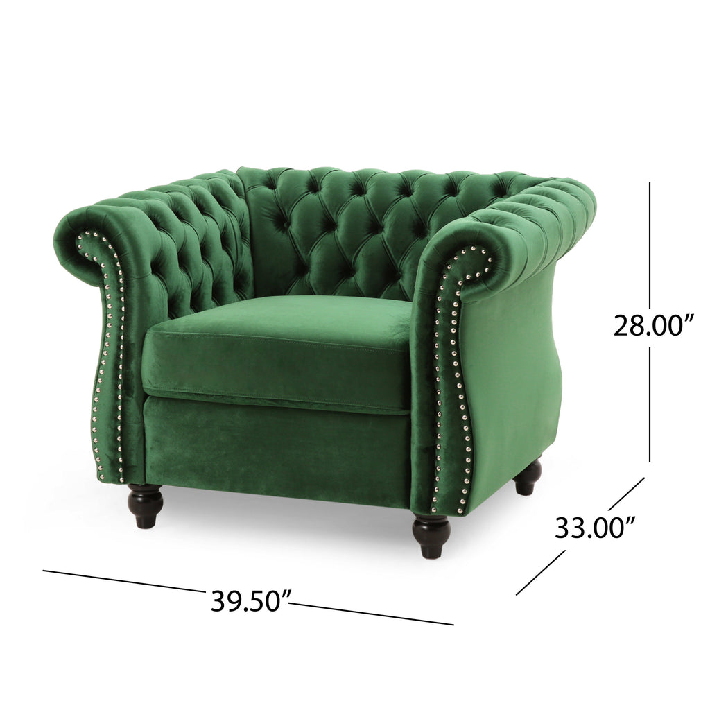 Noble House Westminster Chesterfield Velvet Club Chair, Emerald