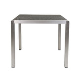 Cape Coral Outdoor Dining Table - Anodized Aluminum - Wicker Table Top - Square - Silver and Gray - 35