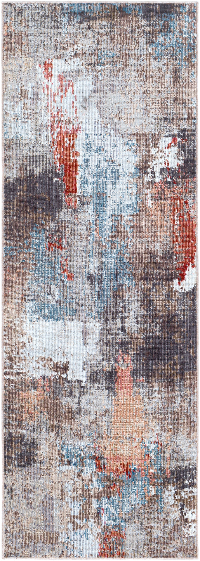 Daytona Beach DYT-2300 Modern Polyester, Polypropylene Rug DYT2300-2773 Teal, Rust, Rose, Camel, Charcoal, Medium Gray, Light Gray, Beige, Cream 92% Polyester, 8% Polypropylene 2'7" x 7'3"