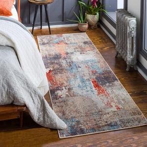Daytona Beach DYT-2300 Modern Polyester, Polypropylene Rug DYT2300-2773 Teal, Rust, Rose, Camel, Charcoal, Medium Gray, Light Gray, Beige, Cream 92% Polyester, 8% Polypropylene 2'7" x 7'3"