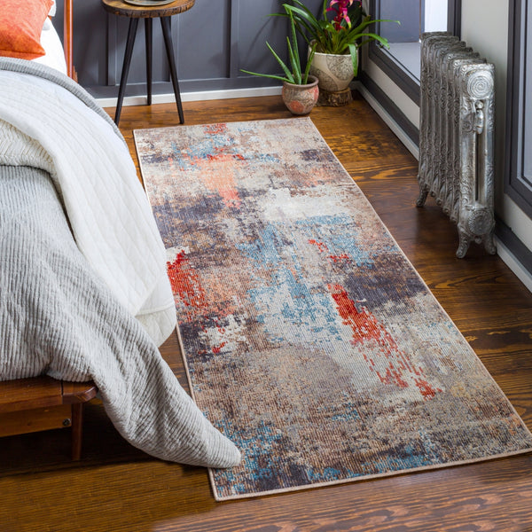 Daytona Beach DYT-2300 Modern Polyester, Polypropylene Rug DYT2300-2773 Teal, Rust, Rose, Camel, Charcoal, Medium Gray, Light Gray, Beige, Cream 92% Polyester, 8% Polypropylene 2'7" x 7'3"