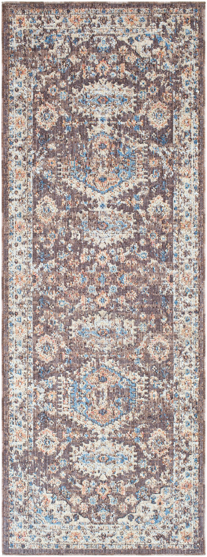 Daytona Beach DYT-2305 Traditional Polyester, Polypropylene Rug DYT2305-2773 Dark Brown, Taupe, Beige, Light Gray, Medium Gray, Sky Blue, Burnt Orange, Wheat, Charcoal, Rose, Cream 92% Polyester, 8% Polypropylene 2'7" x 7'3"