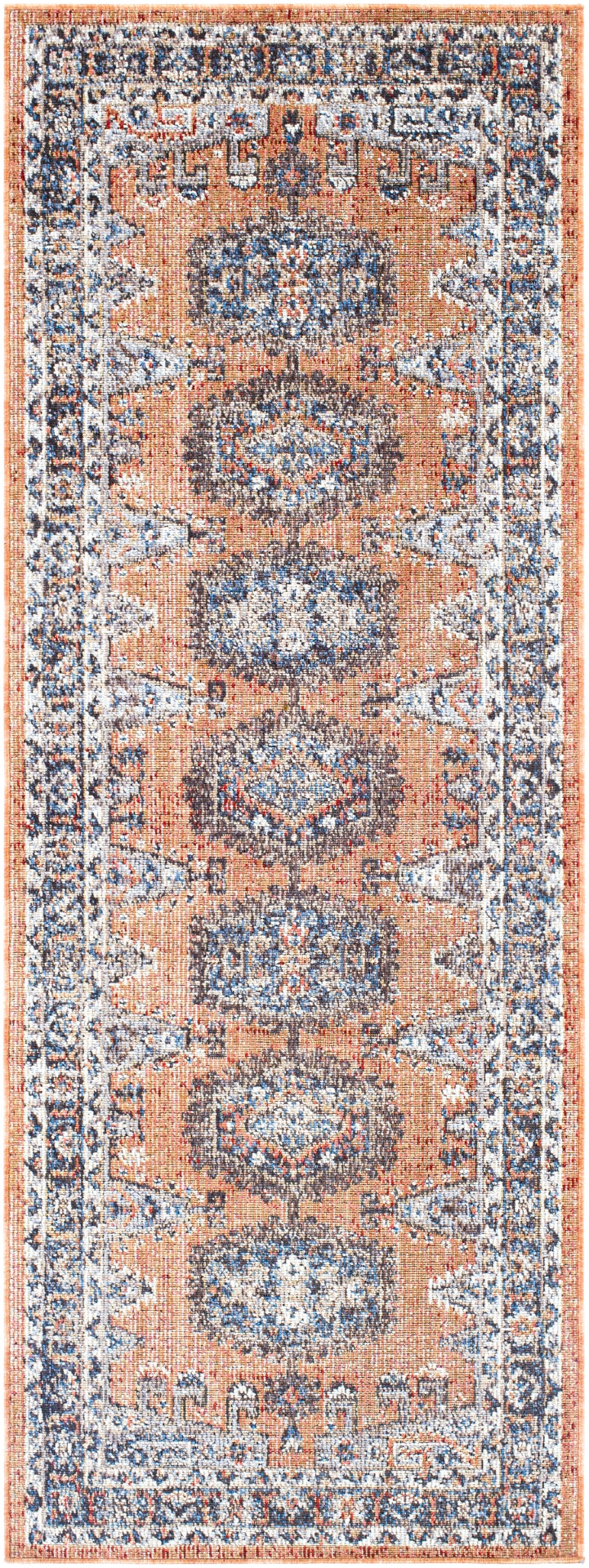 Daytona Beach DYT-2308 Traditional Polyester, Polypropylene Rug DYT2308-2773 Burnt Orange, Dark Red, Sky Blue, Navy, Light Gray, Medium Gray, Wheat, Taupe, Rose, Cream 92% Polyester, 8% Polypropylene 2'7" x 7'3"