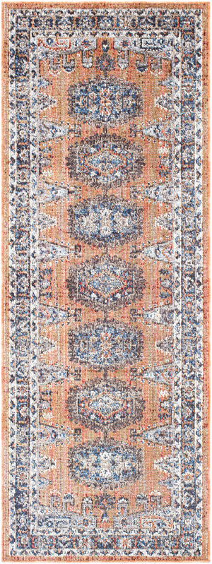 Daytona Beach DYT-2308 Traditional Polyester, Polypropylene Rug DYT2308-2773 Burnt Orange, Dark Red, Sky Blue, Navy, Light Gray, Medium Gray, Wheat, Taupe, Rose, Cream 92% Polyester, 8% Polypropylene 2'7" x 7'3"