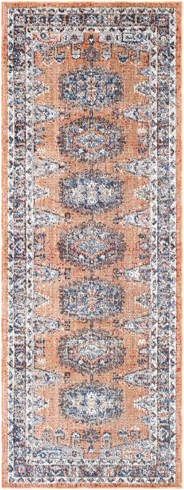 Daytona Beach DYT-2308 Traditional Polyester, Polypropylene Rug DYT2308-2773 Burnt Orange, Dark Red, Sky Blue, Navy, Light Gray, Medium Gray, Wheat, Taupe, Rose, Cream 92% Polyester, 8% Polypropylene 2'7" x 7'3"