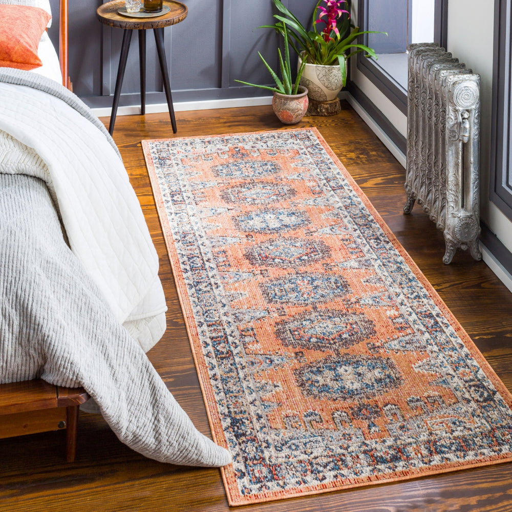 Daytona Beach DYT-2308 Traditional Polyester, Polypropylene Rug DYT2308-2773 Burnt Orange, Dark Red, Sky Blue, Navy, Light Gray, Medium Gray, Wheat, Taupe, Rose, Cream 92% Polyester, 8% Polypropylene 2'7" x 7'3"