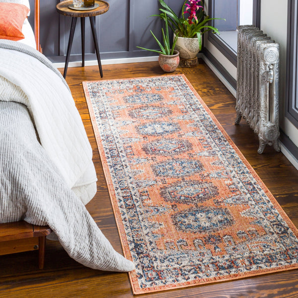 Daytona Beach DYT-2308 Traditional Polyester, Polypropylene Rug DYT2308-2773 Burnt Orange, Dark Red, Sky Blue, Navy, Light Gray, Medium Gray, Wheat, Taupe, Rose, Cream 92% Polyester, 8% Polypropylene 2'7" x 7'3"