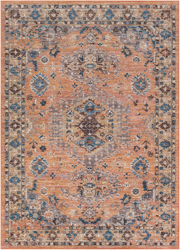 Daytona Beach DYT-2310 Traditional Polyester, Polypropylene Rug DYT2310-81012 Burnt Orange, Sky Blue, Dark Brown, Charcoal, Wheat, Rose, Cream, Taupe, Medium Gray, Beige 92% Polyester, 8% Polypropylene 8'10" x 12'