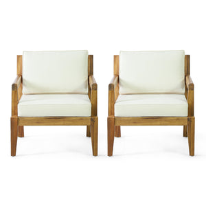 Rossville Outdoor Acacia Wood Club Chairs with Cushions, Teak and Beige Noble House