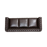 Somerville Chesterfield Tufted Faux Leather Sofa with Scroll Arms, Brown