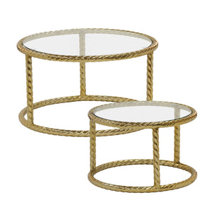 Sagebrook Home Glam Set of 2 -  Metal 22/28" Rope Side Tables, Gold 15243 Gold Metal