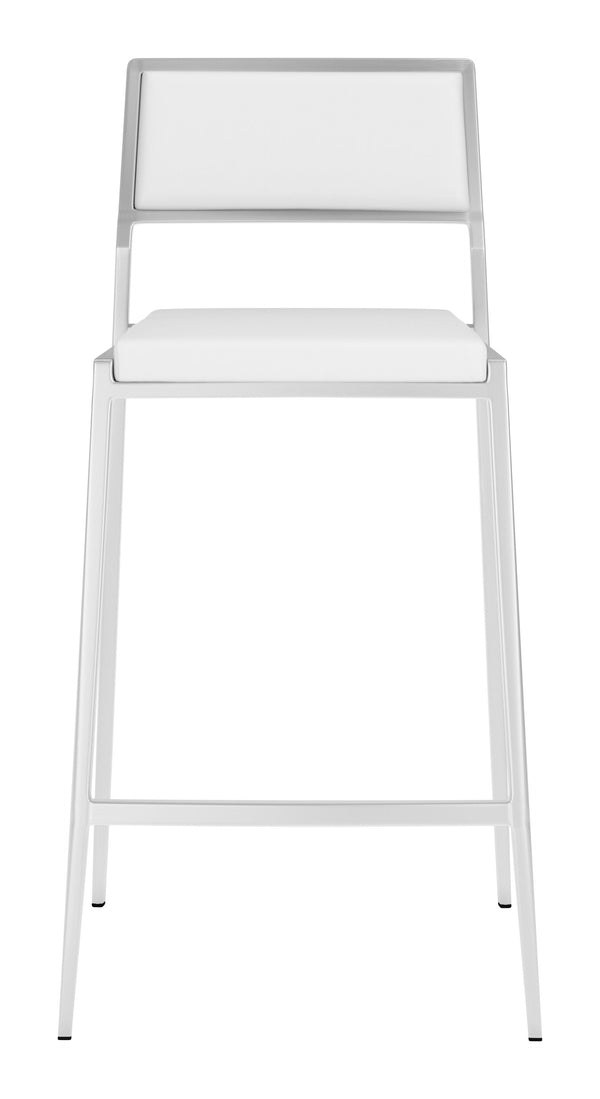 Zuo Modern Dolemite 100% Polyurethane, Plywood, Stainless Steel Modern Commercial Grade Counter Stool Set - Set of 2 White, Silver 100% Polyurethane, Plywood, Stainless Steel