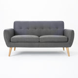 Josephine Mid-Century Modern Tufted Fabric Upholstered Sofa, Dark Gray and Natural Oak