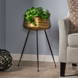 Noble House Billman Boho Glam Handcrafted Tripod Planter, Antique Brass and Black