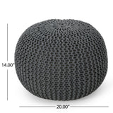 Nahunta Modern Knitted Cotton Round Pouf, Gray Noble House
