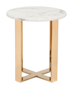 Zuo Modern Atlas Composite Stone, Stainless Steel Modern Commercial Grade End Table White, Gold Composite Stone, Stainless Steel