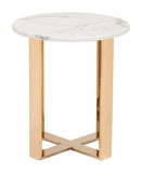 Zuo Modern Atlas Composite Stone, Stainless Steel Modern Commercial Grade End Table White, Gold Composite Stone, Stainless Steel