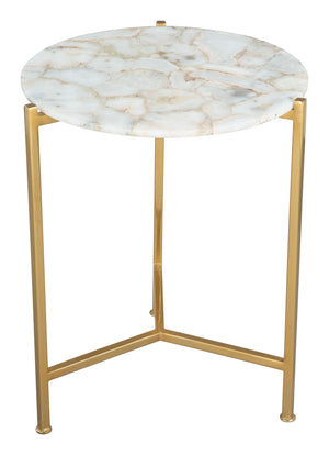 Zuo Modern Haru Agate, MDF, Iron Glam Commercial Grade Side Table White, Gold Agate, MDF, Iron