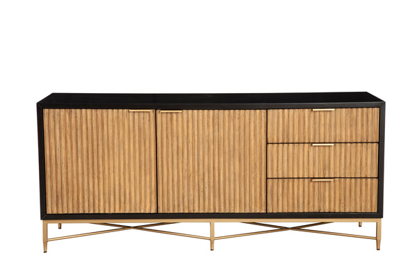 Larsen TV Console in Black & Natural - Stylish Mahogany with Gold Accents, Fully Assembled Beauty