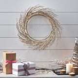 24" Pre-lit Warm White LED Artificial Christmas Wreath, Champagne Glitter