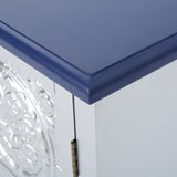 Alana Modern Firwood Cabinet With Carved Panels, Silver and Navy Blue Noble House