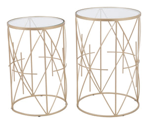 Zuo Modern Set Tempered Glass, Steel Modern Commercial Grade Side Table Set Gold, Clear Tempered Glass, Steel