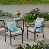 San Diego Outdoor Aluminum Dining Chairs with Cushions, Matte Black and Light Gray Noble House