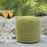 Rococco Handcrafted Modern Water-Resistant Fabric Ottoman Pouf, Green Noble House