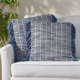 Dunibar Hand-Loomed Boho Pillow Cover, Blue and Natural Noble House