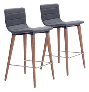 Zuo Modern Jericho 100% Polyester, Plywood, Birch Wood Mid Century Commercial Grade Counter Stool Set - Set of 2 Gray, Brown 100% Polyester, Plywood, Birch Wood