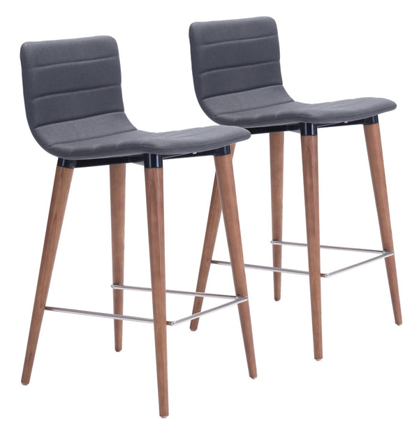 Zuo Modern Jericho 100% Polyester, Plywood, Birch Wood Mid Century Commercial Grade Counter Stool Set - Set of 2 Gray, Brown 100% Polyester, Plywood, Birch Wood