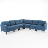 Zahra 7 Piece Dark Blue Fabric Sectional Couch