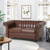 Glenmont Contemporary Channel Stitch Loveseat with Nailhead Trim, Dark Brown and Espresso Noble House