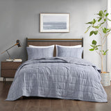 Beautyrest Guthrie Casual 3 Piece Striated Cationic Dyed Oversized Quilt Set Blue Full/Queen BR13-3872