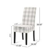 Pertica Contemporary Upholstered Plaid Dining Chairs, Gray, Light Beige, and Espresso Noble House