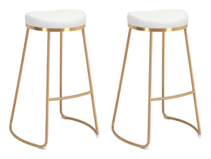 Zuo Modern Bree 100% Polyurethane, Plywood, Stainless Steel Modern Commercial Grade Barstool Set - Set of 2 White, Gold 100% Polyurethane, Plywood, Stainless Steel