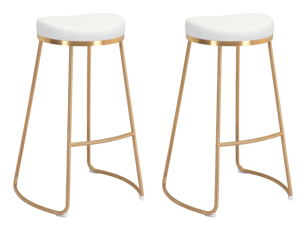 Zuo Modern Bree 100% Polyurethane, Plywood, Stainless Steel Modern Commercial Grade Barstool Set - Set of 2 White, Gold 100% Polyurethane, Plywood, Stainless Steel