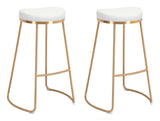 Zuo Modern Bree 100% Polyurethane, Plywood, Stainless Steel Modern Commercial Grade Barstool Set - Set of 2 White, Gold 100% Polyurethane, Plywood, Stainless Steel