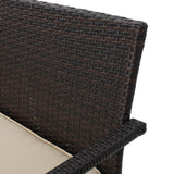 Cancun Outdoor 4 Piece Multibrown Wicker Chat Set with Dark Cream Water Resistant Fabric Cushions Noble House
