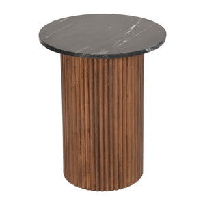 Sagebrook Home Contemporary Wood/marble, 22"h Reeded, Side Table, Brown/black 17525-03 Brown Mango Wood