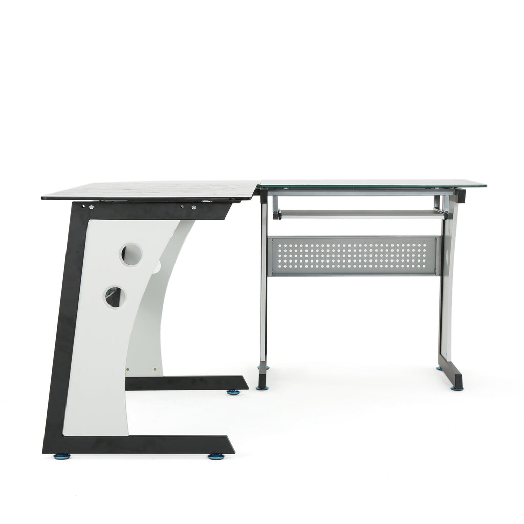 Walker Edison - L-Shaped Modern Glass Computer Desk - White