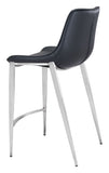 English Elm EE2647 100% Polyurethane, Plywood, Stainless Steel Modern Commercial Grade Counter Chair Set - Set of 2 Black, Silver 100% Polyurethane, Plywood, Stainless Steel