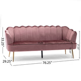 Reitz Modern Glam Velvet Channel Stitch 3 Seater Shell Sofa, Blush Pink and Gold   Noble House