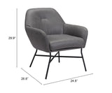 Zuo Modern Hans 100% Polyurethane, Plywood, Steel Modern Commercial Grade Accent Chair Vintage Gray, Black 100% Polyurethane, Plywood, Steel