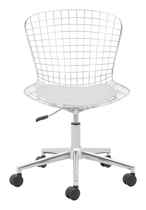 Zuo Modern Wire 100% Polyurethane, Steel Modern Commercial Grade Office Chair Chrome, White 100% Polyurethane, Steel