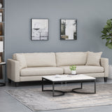 Clemons Contemporary 4 Seater Fabric Sofa with Accent Pillows, Beige and Dark Brown Noble House