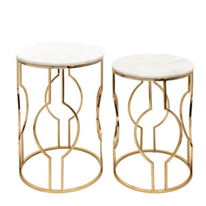 Sagebrook Home Glam Set of 2 -  Metal/marble Round Tables, Gold 15464-01 Gold Marble